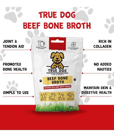 True Dog Beef Bone Broth Powder 100% Pure Broth Protein Powder for Cats & Dogs | Joint Digestion & Gut support | Makes 2ltrs | High in Type II Collagen | 20 Servings 60g - Buy Online on SooperMarket.com