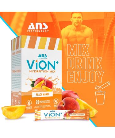 ViON+ Hydration Mix Peach Mango - Sugar-Free Electrolyte Powder with 8 Essential Vitamins - 20 On-the-Go Stick Packs for Hydration Energy & Recovery - Natural Flavors & No Artificial Colors or Dyes - Buy Online on SooperMarket.com
