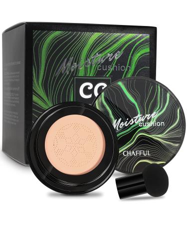 Mushroom Head Air Cushion CC Cream Moisturizing Concealer Cream Moisturizing BB Cream Makeup Base Long Lasting with Mushroom Makeup Sponge Easy to Apply (Nautural)