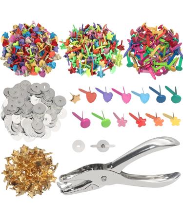 400 Pcs Mini Brad Paper Brads Fastener, Multicolor Metal Brad Split Pins Pastel, Round Fasteners with 400pcs Silver Washers and Hole Punch, Small Paper Fasteners for Crafts/Scrapbooking DIY Supplies