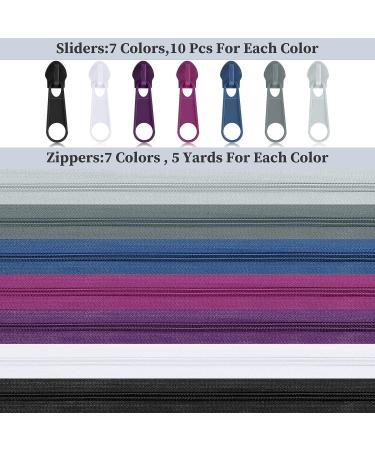 35 Yards/7 Assorted Colors Nylon Coil Zippers with 70 Zipper Sliders - DIY Sewing Craft Supplies - Cold Colors - Buy Online on SooperMarket.com