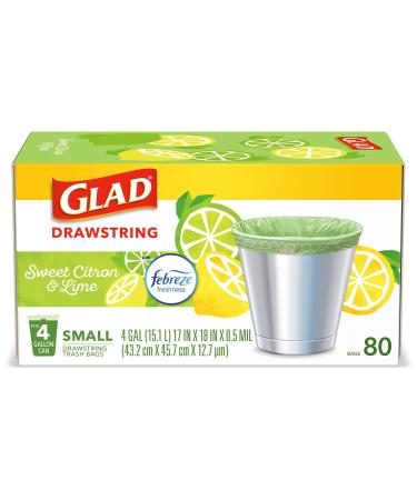 OdorShield Small Drawstring Trash Bags - Febreze Sweet Citron & Lime - 4 Gallon - 80 Count Febreeze Sweet Citron & Lime