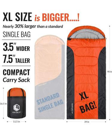 VENTURE 4TH Backpacking Sleeping Bag - Lightweight Warm & Cold Weather for Adults, Kids, Couples - Ideal for Hiking, Camping & Outdoor Adventures - XXL Double Size 4.5lbs | Orange/Gray - Buy Online on SooperMarket.com