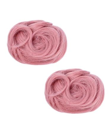 REECHO 2 PCS Mini Claw Clip in Messy & Cat Ears Hair Bun Extensions Wig Accessory Updo Hairpieces for Women Girls (Pack of 2-3.5" Wavy Light Pink) Pack of 2-3.5" Wavy Light Pink
