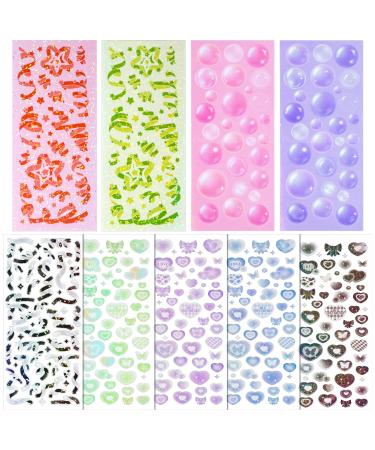 HINZIC 18 Sheets Kpop Photocard Korean Stickers Set  Colorful Glitter Self Adhesive Deco Stickers Ribbon Sweetheart Butterfly Bubble Cute Korean Deco Stickers for Scrapbook DIY Decor Arts Card Crafts