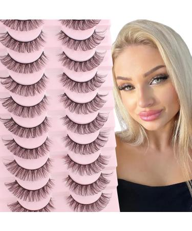 Parriparri False Eyelashes Russian Strip Lashes Natural Wispy Fluffy Hybrid Strip Lashes 10 Pairs 3D Effect Cat Eye Lashes Russian Fake Lashes Mink Russian-22
