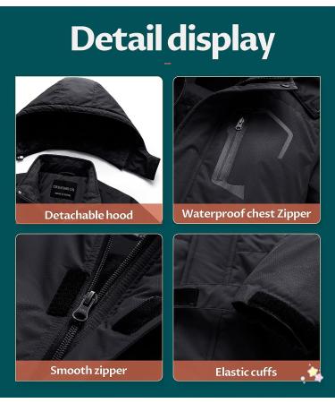 CREATMO US Boy's Waterproof Ski Jacket | Warm Winter Fleece Snow Coat 8-9 Years | Windproof Snowboarding Rain Jacket in Black - Buy Online on SooperMarket.com