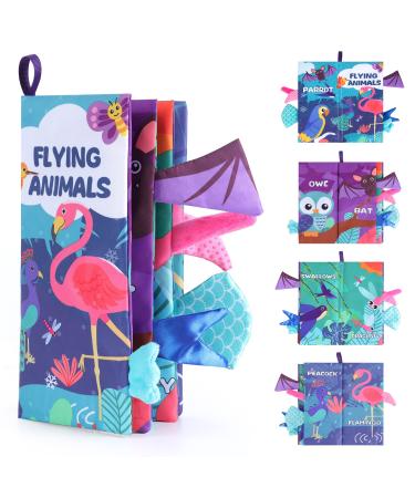Eutionho Flying Animal Sensory Toys 8 Page Baby Books Soft Toys Tape on Pushchair/Car Seat/Crib Early Education Toy Newborn Activity Sensory Toys for Baby Baby Books 0-12 Months for Early Education Flying Animals