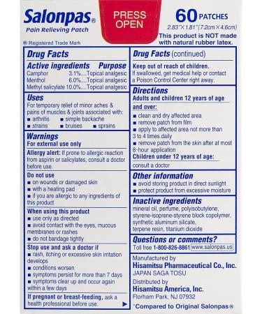 Salonpas Pain Relieving Patches 60 Count - New Edition | Fast Relief for Aches and Pains - Buy Online on SooperMarket.com