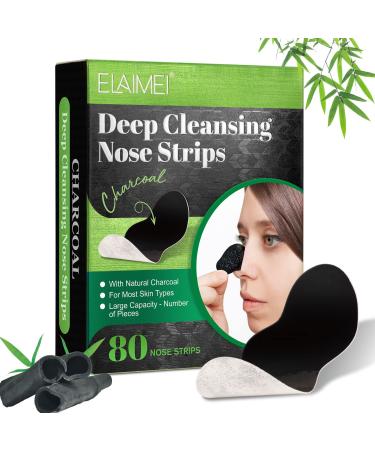Blackhead Pore Strips(80 Counts) Deep Cleansing Charcoal Strips Black Head Remover for Face Black Head Nose Strips Natural Charcoal Blackhead Strips for All Skin Type