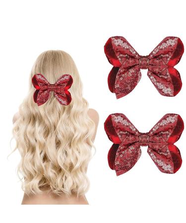 WLLHYF 2 PCS 5Inch Sequin Hair Bows Clips - Large Alligator Hair Barrettes for Girls, Red - Perfect for Birthday Parties and Gifts - Buy Online on SooperMarket.com
