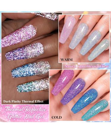 MSRUIOO Reflective Glitter Color Changing Gel Nail Polish Temperature Color Change Glitter Gel Polish Reflective Gel Nail Polish Diamond Glitter Pink Purple Blue Color Changing Nail Polish 2 Colors Changing Gel Nail Polish - Buy Online on SooperMarket.com
