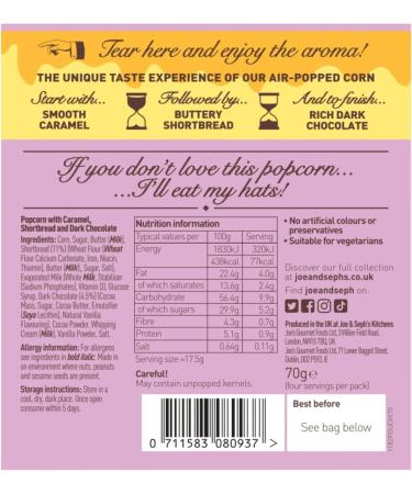 Joe & Seph's Millionaire's Shortbread Popcorn (1x70g) gourmet popcorn on the go snack sweet popcorn - Buy Online on SooperMarket.com