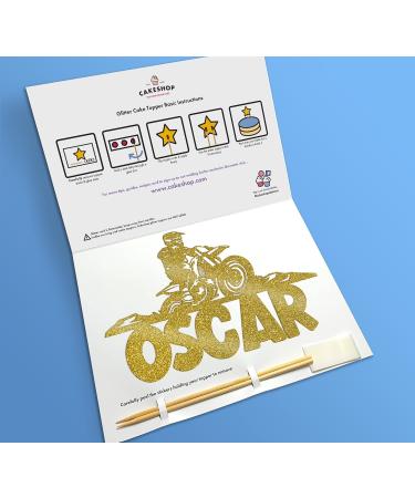 Cakeshop Cake Decoration Pack | Motorcross Dirtbike Theme Premium Double Sided Glitter Card Cake Topper & 25g Party Pack of Cake Sugar Sprinkles | Custom Name Cake Decorations (Gold) Prime Glitter Card: Gold - Buy Online on SooperMarket.com