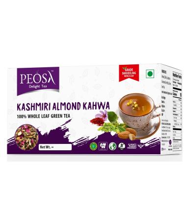 Peosa Delight Tea - Kashmiri Almond Kahwa 100% Whole Leaf Green Tea 100% Natural Saffron (World Finest Saffron) Almond Cardamom Rose petal Hot & Iced Tea Quality Spices 3.52 Oz Box 40 tea bags