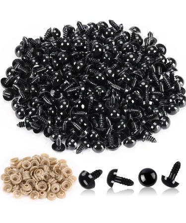 FEBSNOW 300 Pcs 8MM Safety Eyes and 300 Pcs Washers Black Plastic Craft Dolls Crochet Eyes for DIY Puppets Bear Stuffed Animals Amigurumi Making Supplies