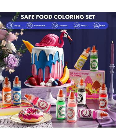 Oil Based Food Coloring Set for Chocolate - 10 Colors Oil Based Edible Food Dye for Sugar Candy Melts Oil Frosting Icing Dye for Baking Cookies Cake Decorating - 0.25 Fl. Oz/Bottles 6 ml (Pack of 10) - Buy Online on SooperMarket.com