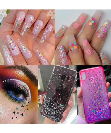 Holographic Nail Glitters Sequins Set - 4 Boxes | Butterfly, Heart, Alphabet, Star | Chunky Flakes for Nail Art, Craft, Makeup - Mixed Colors - Buy Online on SooperMarket.com