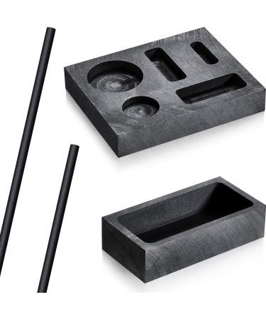 4 Pieces Graphite Ingot Mold Stir Rod Stick Set, 5-in-1 Graphite Casting Coin Combo Metal Refining Scrap Mold, 1 KG Graphite Ingot Crucible Mould, 2 Graphite Stir Rod Stick for Melting