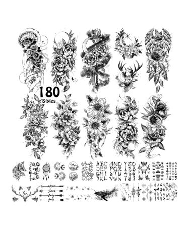 Cerlaza 34 Sheets Fake Temporary Tattoos for Women Girls  180 Mixed Styles Arm Hand Tattoo Stickers Waterproof  Realistic Black Tiny Flower Tattoos for Body Art