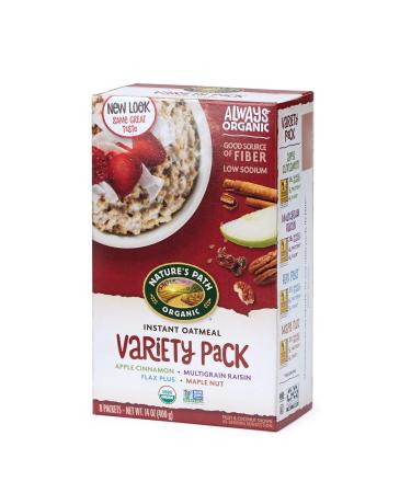 Nature's Path Organic Instant Oatmeal Variety Pack, 8 Packets, Non-GMO, Whole Grains, Plant Based Protein, High in Fiber, Apple Cinnamon, Multigrain Raisin, Flax Plus, Maple Nut