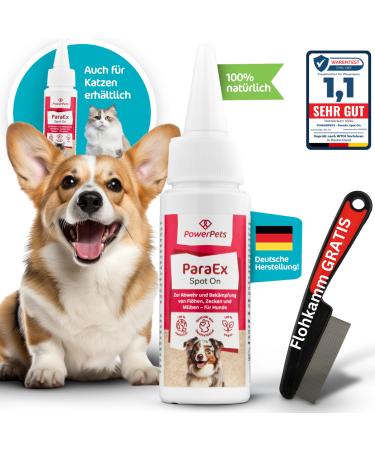 Powerpets - Spot on tick protection for dogs including free flea comb 100% natural and effective against ticks fleas & hairlings parasite drops against ticks for dogs for the whole season