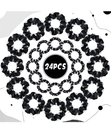 24 Piece Black Volleyball Hair Scrunchies Set - Silk Satin Elastic Hair Ties for Players Teams - Perfect Sports Gift for Girls & Women - Buy Online on SooperMarket.com