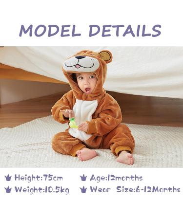COOKY.D Baby Hooded Rompers | Winter Flannel Jumpsuit Pajamas | 24-30 Months | Brown - Buy Online on SooperMarket.com