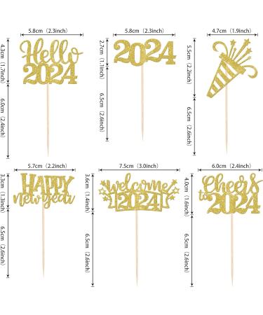 SYKYCTCY 36 Pack Happy New Year Cupcake Toppers Glitter Welcome 2024 Cupcake Topper Cheers to 2024 Cupcake Topper Hello 2024 Cupcake Food Picks Decorations for Happy New Year Eve Party Supplies Gold Color 4 - Buy Online on SooperMarket.com