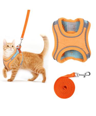 Kcysta Cat Harness and Lead Set Escape Proof Cat Vest Harness and Leash Set Adjustable Cat Harness Escape Proof with Reflective Strip for Outdoor Walking Training (Orange S)