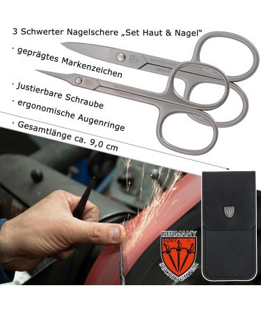 Three Swords Scissors Set - 2 Pcs | Extra Sharp Rustproof Nail & Skin Scissors | Made in Germany | Black Synthetic Leather Case - Buy Online on SooperMarket.com