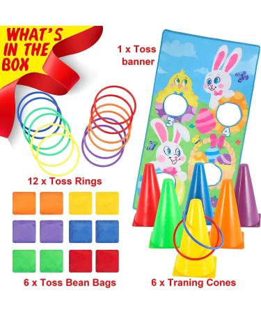JOYIN Easter Toss Game Set - 12 Bean Bags, Rings, Cones & Bunny Banner for Kids Indoor Outdoor Play - Easter Party Supplies - Buy Online on SooperMarket.com