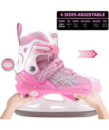 Xino Sports Deluxe Adjustable Ice Skates - Black/Pink, Faux Fur Padding, Reinforced Ankle Support - Pink Small Junior 13-3 - Buy Online on SooperMarket.com