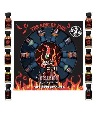 Hot Sauce Gift Set - Ring of Fire Chilli Challenge Game with 10 x 20ml Including Carolina Reaper - Great Secret Santa Gifts & Novelty Gifts for Him or Her