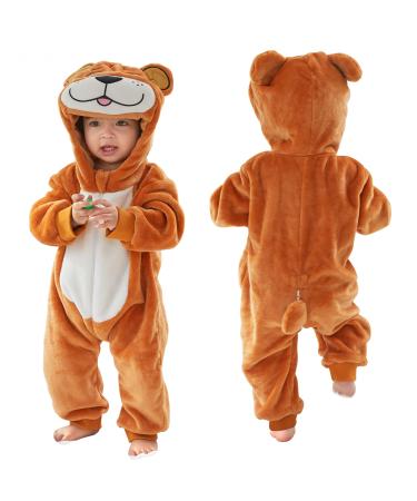 COOKY.D Baby Hooded Rompers Infant Winter Flannel Jumpsuit Pajamas 2-36 Months 30-36 Months Brown