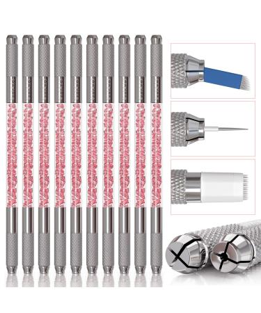 Microblading Supplies 10 Piece Double Sided Manual Pen Kit for Permanent Makeup Supplies | Durable Aluminum Pen With Lock-Pin Tech & Ergonomic Grip | Shape Eye Brows 10 Count Pink