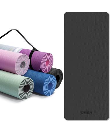 CAMBIVO Extra Thick Yoga Mat for Women Men Kids, Professional TPE Yoga Mats, Workout Mat with Carrying Strap for Yoga, Pilates and Floor Exercises Black 72*24*0.24 inch
