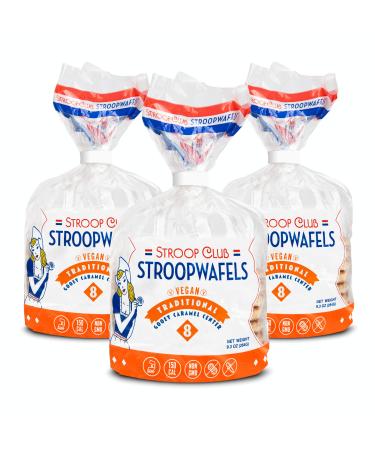 Stroop Club Authentic Vegan Stroopwafel with Dutch Caramel Center Filling - Breakfast Waffle - Coffee Snacks - 8 Sweet Stroop Waffles per Bag - Pack of 3 (24 Wafels Total) 9.3 Ounce (Pack of 3)