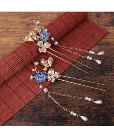 Minkissy Chinese Hair Stick 1 Pair of Retro Flower Hair Chopsticks Hairpin Japanese Chignon Pin Vintage Hair Accessories - Buy Online on SooperMarket.com