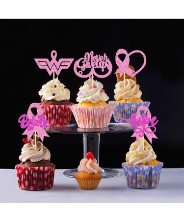 Cyodoos 30 PCS Breast Cancer Awareness Cupcake Toppers Glitter Pink Ribbon Never Give Up Beliveve Hope Cupcake Picks Pink Ribbon Party Cake Decorations Supplies - Buy Online on SooperMarket.com