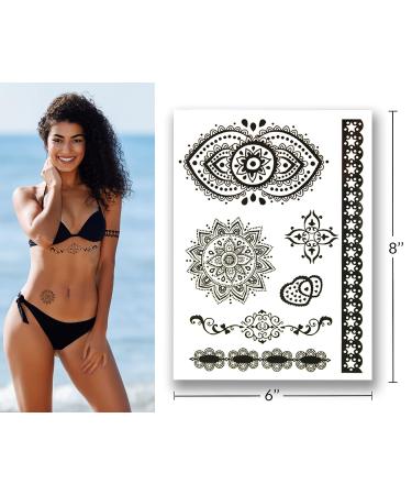 Terra Tattoos Black Mehndi Inspired Temporary Tattoos - 50+ Henna Designs - Waterproof, Nontoxic & Long Lasting - Perfect for Beach, Festivals & More - Buy Online on SooperMarket.com