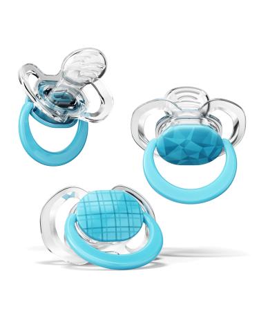 Smilo Orthodontic Pacifier, Expands to Support The Palate During Soothing, Aqua, Stage 2 Suitable from 3 to 9 Months (Pack of 3) 3-9 Month Aqua