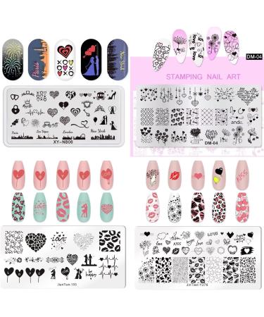 RUNRAYAY 4Pcs Love Series Nail Stamping Plates for Nails Image Valentine's Day Theme Nail Templates Nail Stencils for Nails Art Stamping Kit Nail Stamp Plates Set Printing Tools for Women Girls DIY - Buy Online on SooperMarket.com