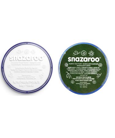 SK INFINITY | Classic Face and Body Paint 18 ml Professional Water Based Single Cake Makeup Supplies for Adults Kids (WHITE & DR. GREEN)