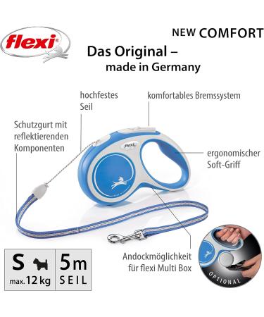 Kerbl Flexi Leash New Comfort - Retractable Dog & Cat Leash - Blue Size S (5m max. 12 kg) - International Shipping Available - Buy Online on SooperMarket.com
