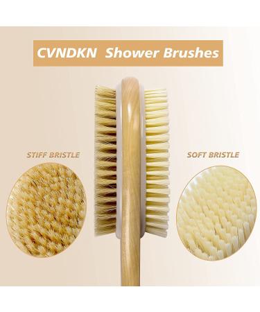 Bamboo Handled Shower Brushes for Exfoliating and Body Massage - Soft and Hard Natural Boar Bristles - Ideal for Back and Whole Body Scrubbing - Buy Online on SooperMarket.com