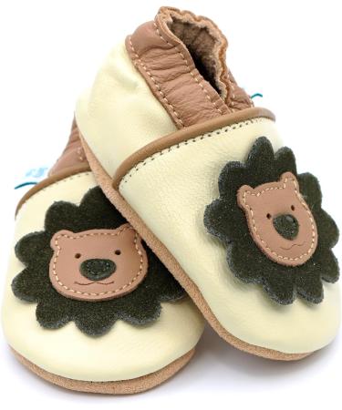 Dotty Fish Soft Leather Baby Shoes | Animal Designs for Boys & Girls | Non-Slip Toddler Shoes | Cream & Brown Lion | 0-6 Months to 4-5 Years - Buy Online on SooperMarket.com