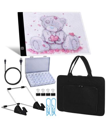 A4 LED Light Pad for Diamond Painting  Super Bright USB Powered Light Board Kit with Detachable Stand  and Black Pad Clip (Pad and Bag)