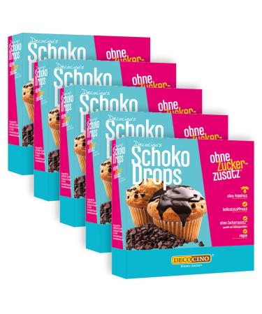 Decocino chocolate drops 5 -pack - 5 x 75 g - chocolate drops with 49 cocoa content to decorate cake cupcakes cakes - without palm oil vegan gluten -free chocolate 375 g 75 g (5 pack)