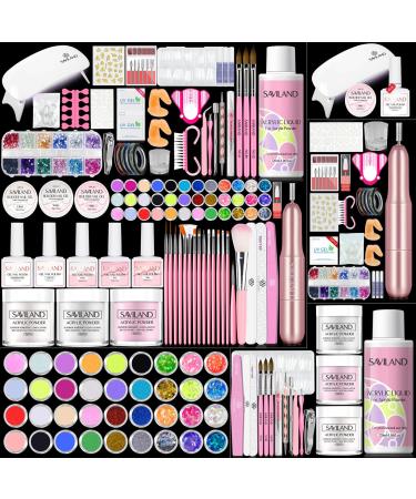 Saviland Acrylic Nail Kit Nails Kit Acrylic Set Acrylic Powder & Liquid with Builder Nail Gel Electric Nail Drill Glitter Nail Art Powder Clear Acrylic Nails Nail Tools for Home DIY Nail Salon Use